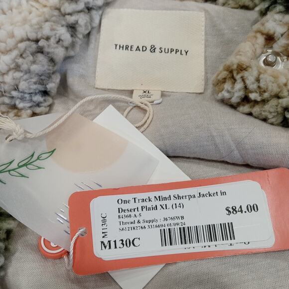 THREAD & SUPPLY One Track Mind Checkered Plaid Cropped Shacket Green XL NWT Cozy - Picture 4 of 13